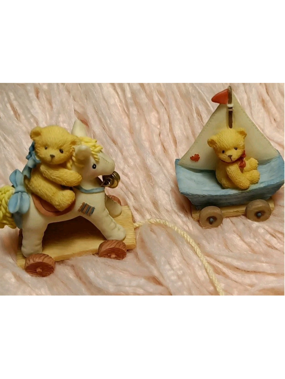 Cherished Teddies Bear on Rocking Horse & Sail Boat Bear as Set 1999 Pull String